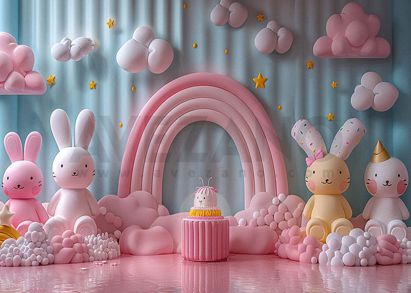 Avezano Pink Rainbow and Bunny for Kids Photography Background