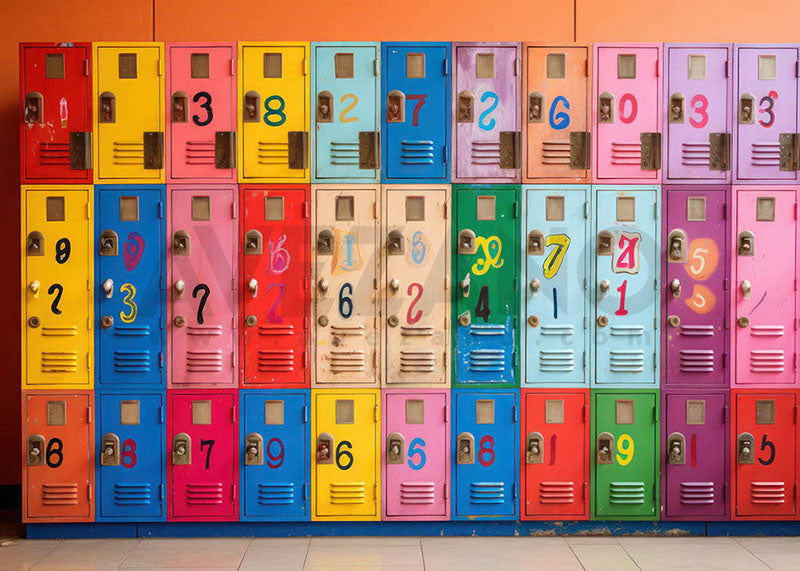 Avezano Colorful Lockers Photography Backdrop For Back To School