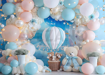 Special Offers Avezano Blue Balloon Party and Bear for Kids Photography Background