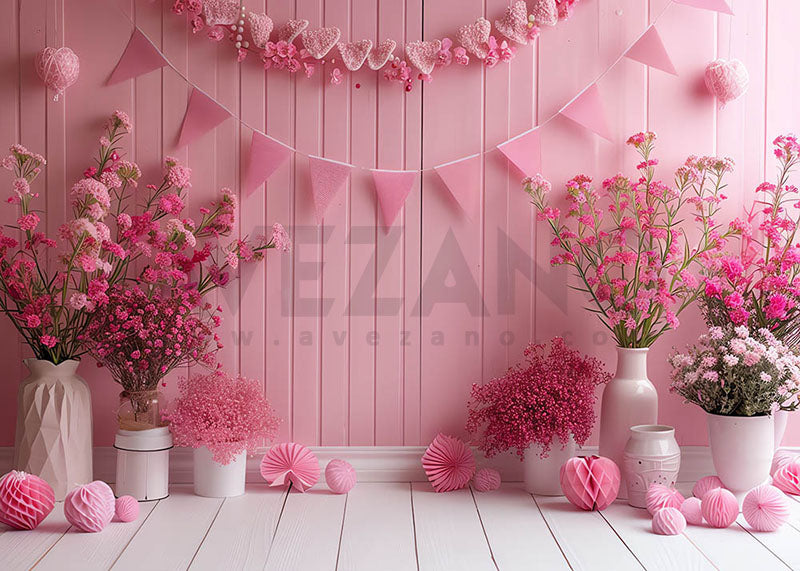 Avezano Pink Flowers Party for Kids Photography Background