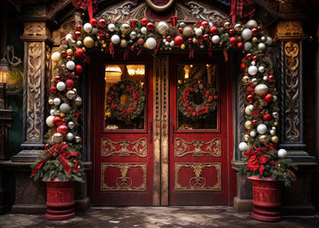 Avezano Christmas Red Doors and Arches Photography Backdrop