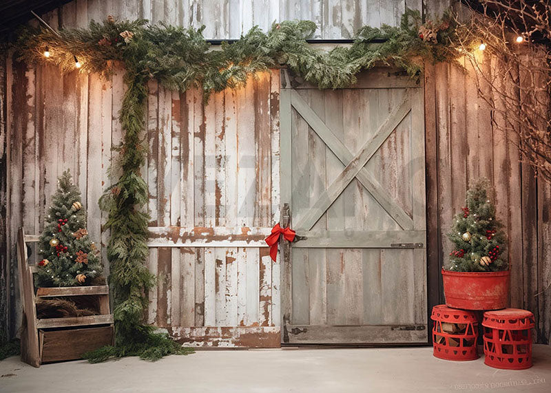 Avezano Retro Wooden Door Christmas Photography Backdrop