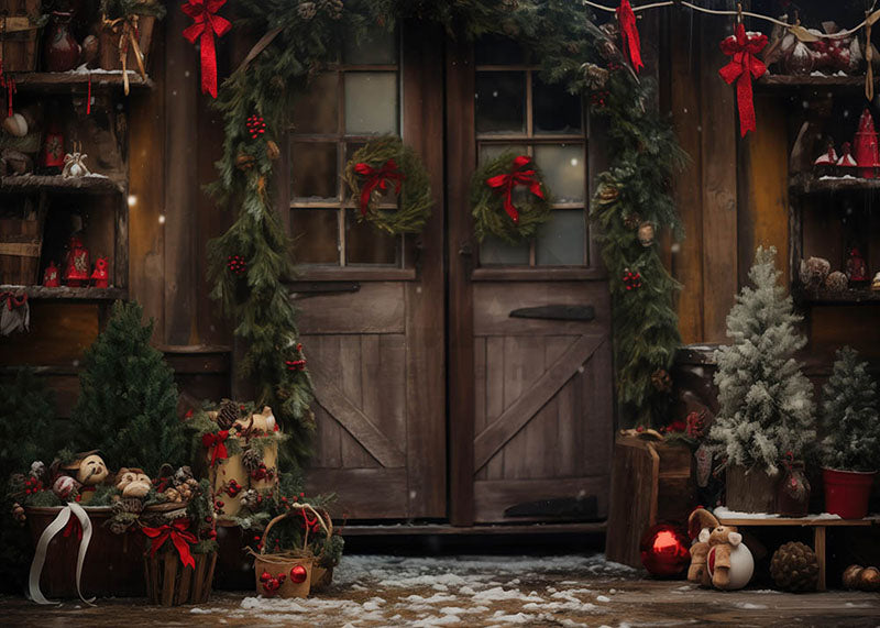 Avezano Retro Christmas Wooden Door Photography Backdrop