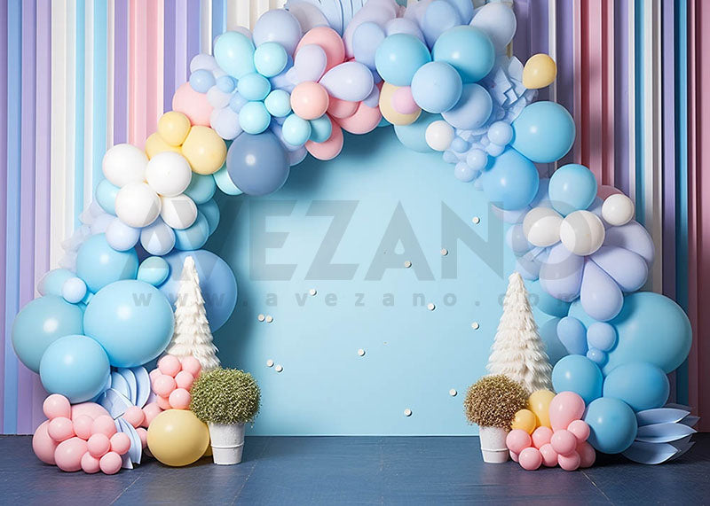 Avezano Balloon Arch Blue Pink Party for Kids Photography Background