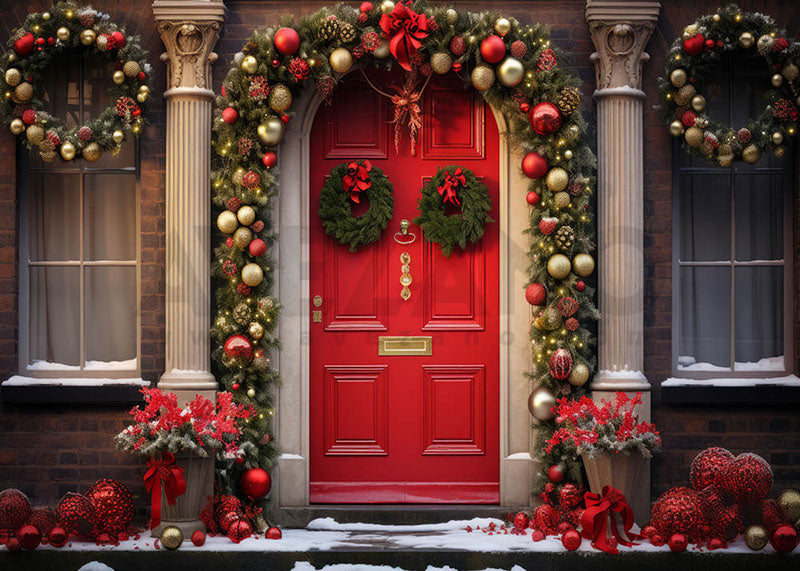 Avezano Red Door and Arch Decorate Photography Backdrop