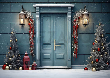 Avezano Winter Christmas Blue House Photography Backdrop