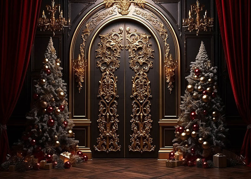 Avezano Christmas Beautifully Carved Door Photography Backdrop