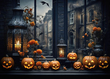 Avezano Windowsill Halloween Pumpkin Backdrop for Photography
