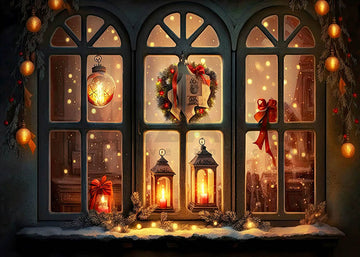 Avezano Christmas Window Lights Photography Backdrop