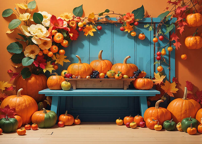 Avezano Autumn Leaves and Pumpkins Photography Backdrop