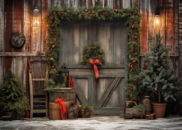 Avezano Christmas Vintage Wooden Door Photography Backdrop