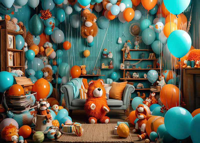 Avezano Blue Balloons and Stuffed Animals Room Photography Background