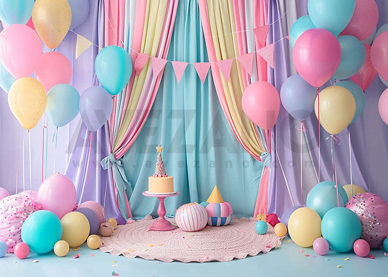 Avezano Rainbow Balloons and Birthday Cake Photography Background