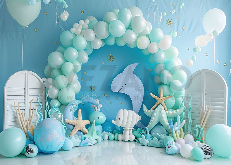 Avezano Blue Balloon Arches and Dolphins Photography Background