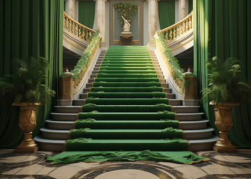 Avezano Christmas Green Staircase House Photography Backdrop