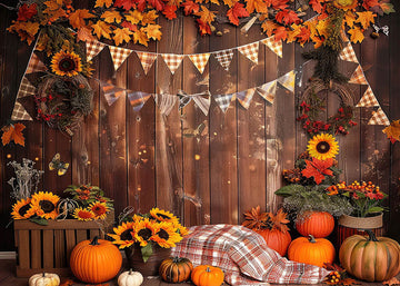 Avezano Autumn Sunflowers and Planks Photography Backdrop