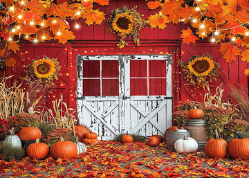 Avezano Autumn Red Barn and Pumpkin Photography Backdrop