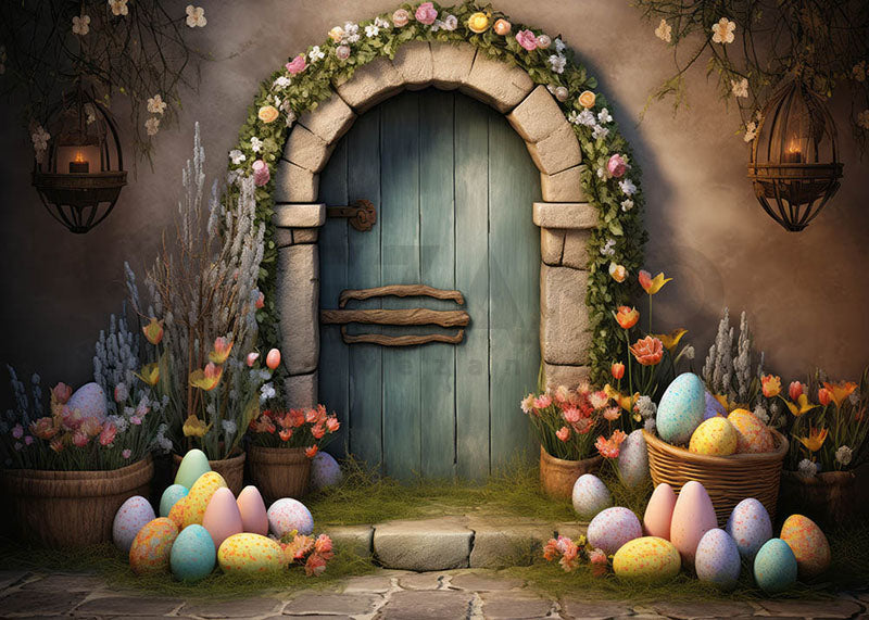 Avezano Spring Easter Door and Eggs Photography Backdrop