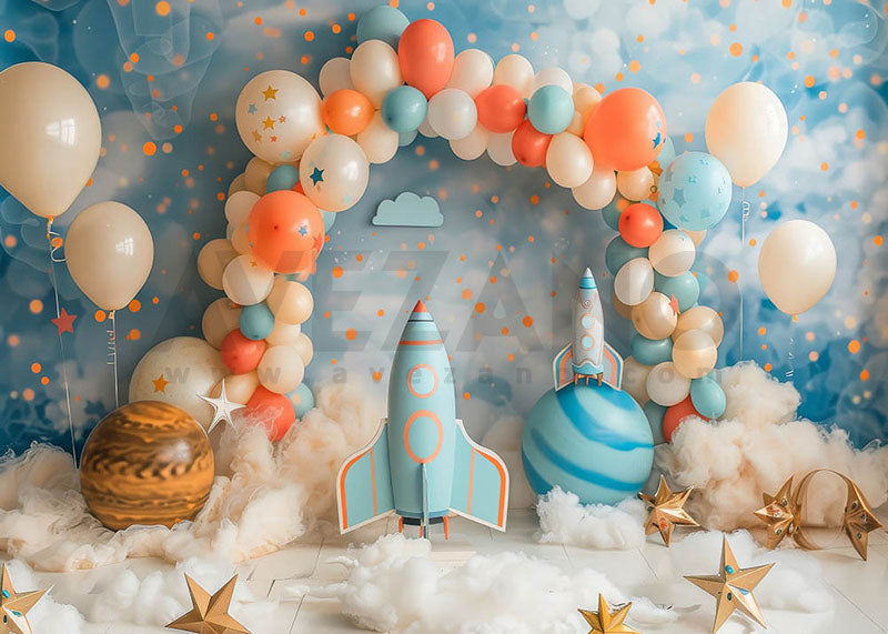 VIP Avezano Balloon Arch and Rocket Model Photography Background