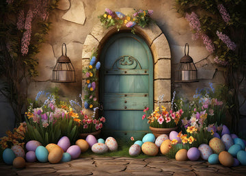 Avezano Spring Easter Flower Door and Eggs Photography Backdrop