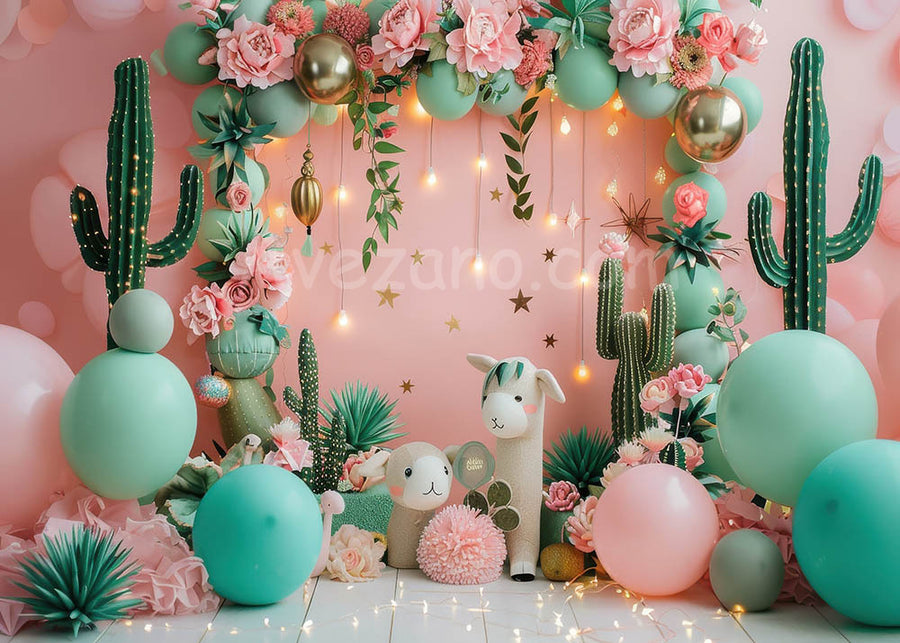 Avezano Cactus and Green Balloon Arch Cakesmash Photography Background