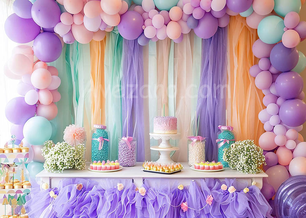 Avezano Purple Balloon Arch and Cake Birthday Photography Background