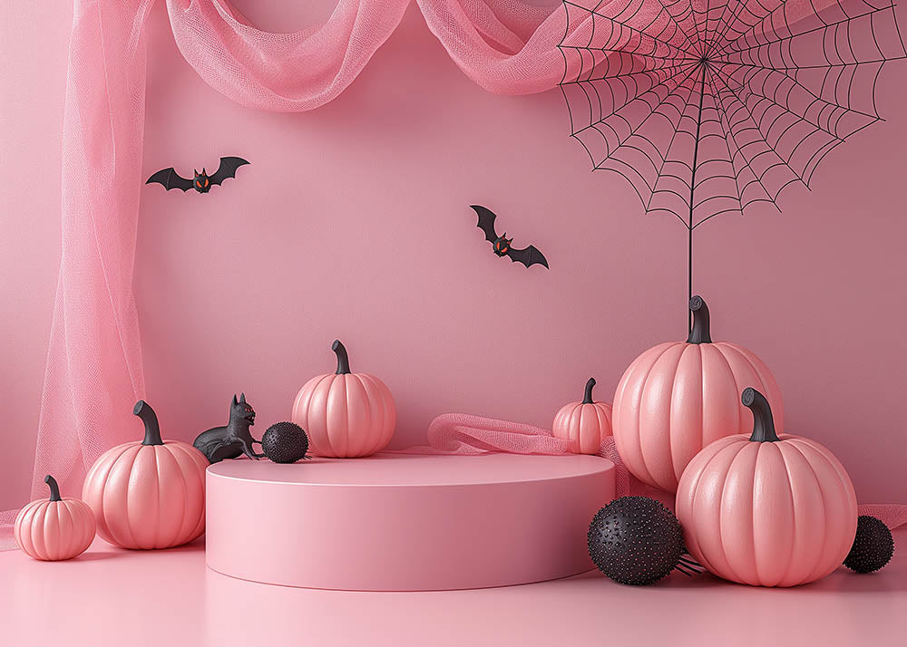 Avezano Halloween Bats and Pink Pumpkins Backdrop for Photography