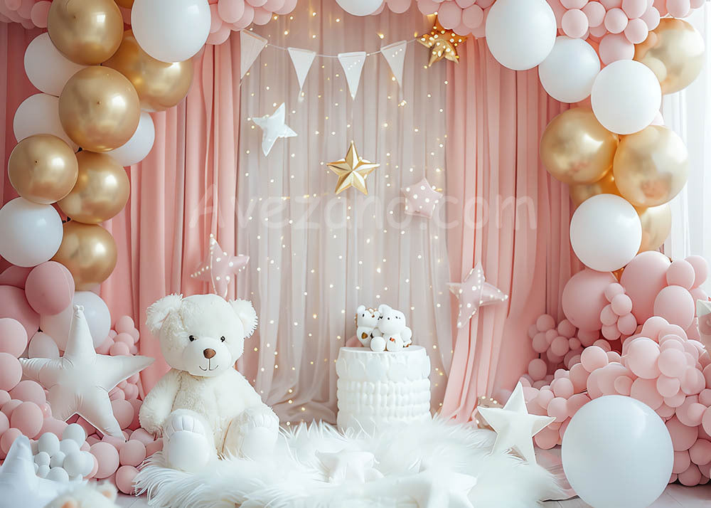 VIP Avezano White Bear and Balloon Arch Photography Background