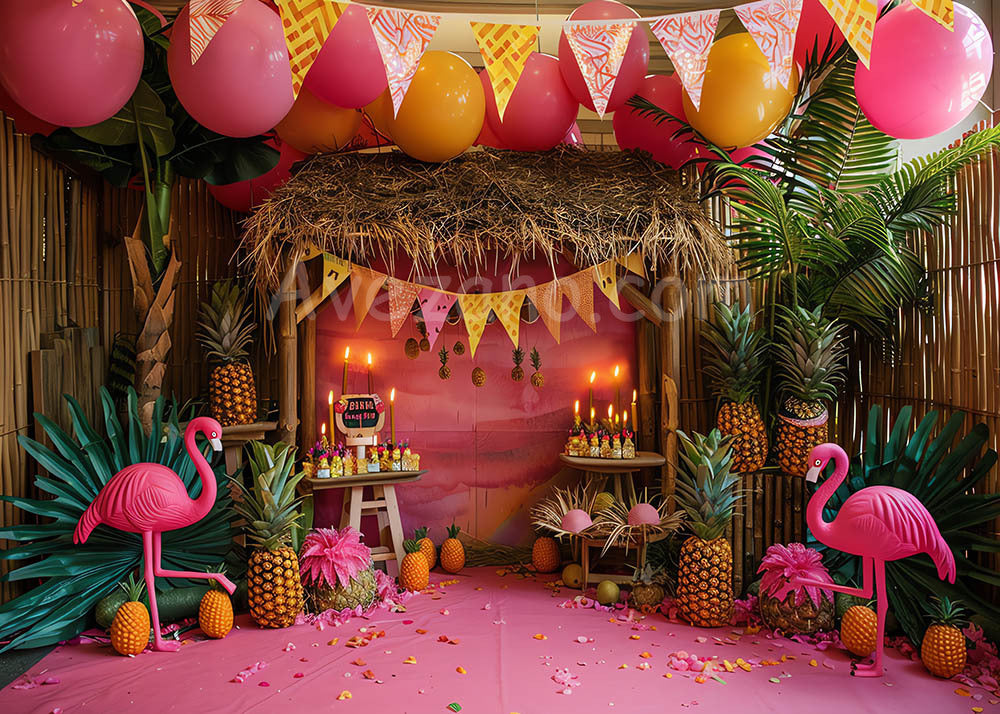 Avezano Pink Flamingos Birthday Party Photography Background