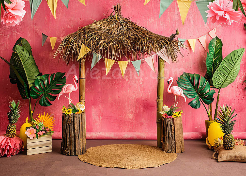 Avezano Pink Flamingos Cakesmash Party Photography Background