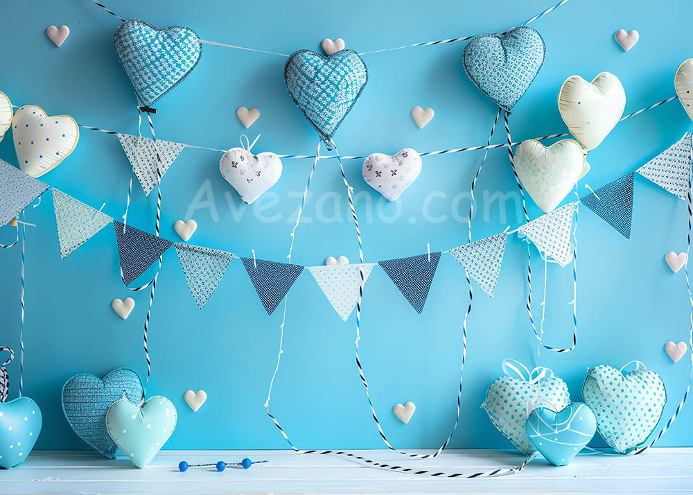 Avezano Blue Knit Heart Cakesmash Party Photography Background