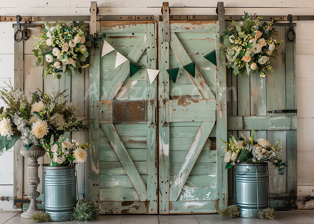 Avezano Spring Green Wooden Doors Photography Backdrop