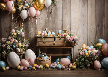 Avezano Spring Easter Eggs and Wooden Tables Photography Background