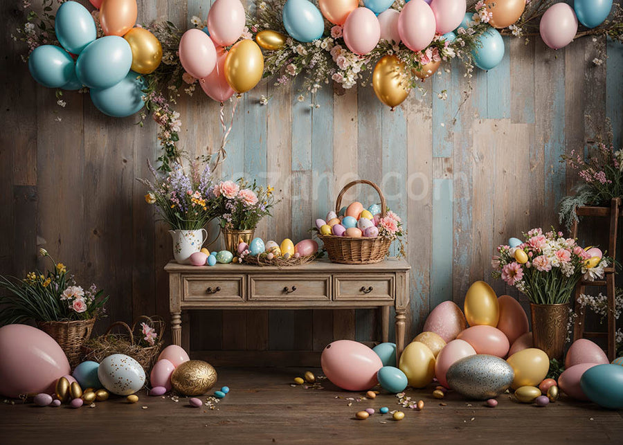 Avezano Spring Easter Eggs and Flower Photography Background