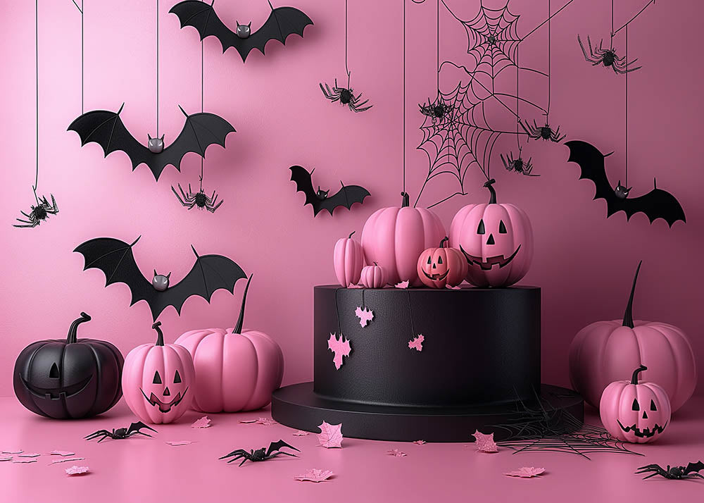 Avezano Halloween Pink Wall and Black Bat Backdrop for Photography