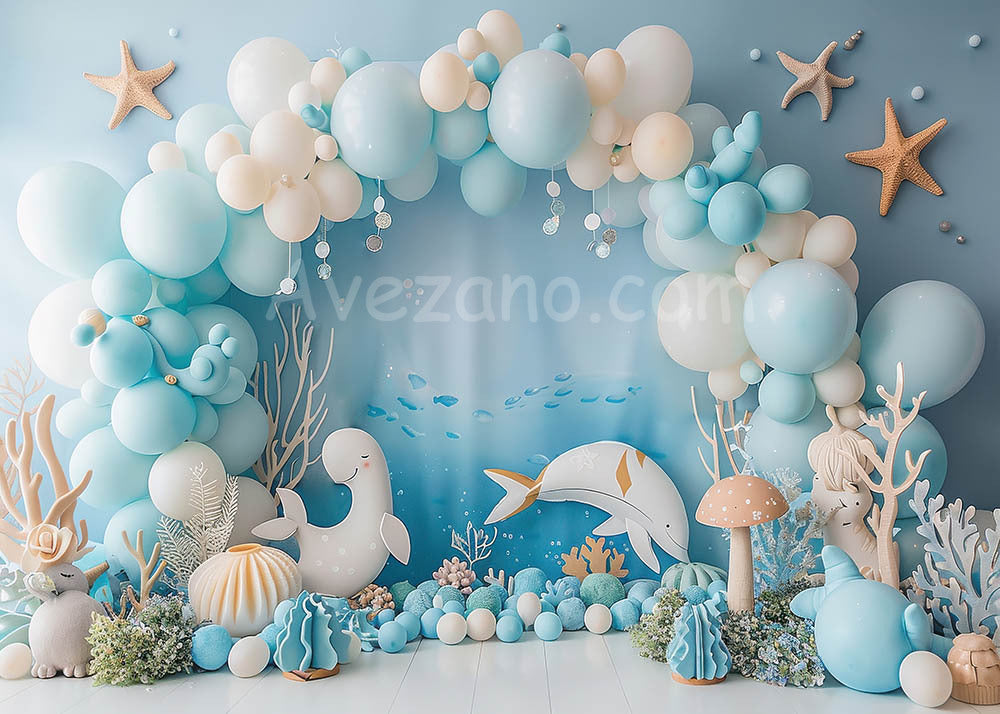 Avezano Ocean Themed Balloon Arch Cakesmash Party Photography Background