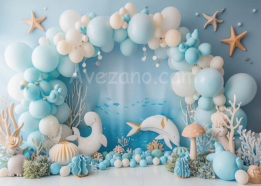 Avezano Ocean Themed Balloon Arch Cakesmash Party Photography Background