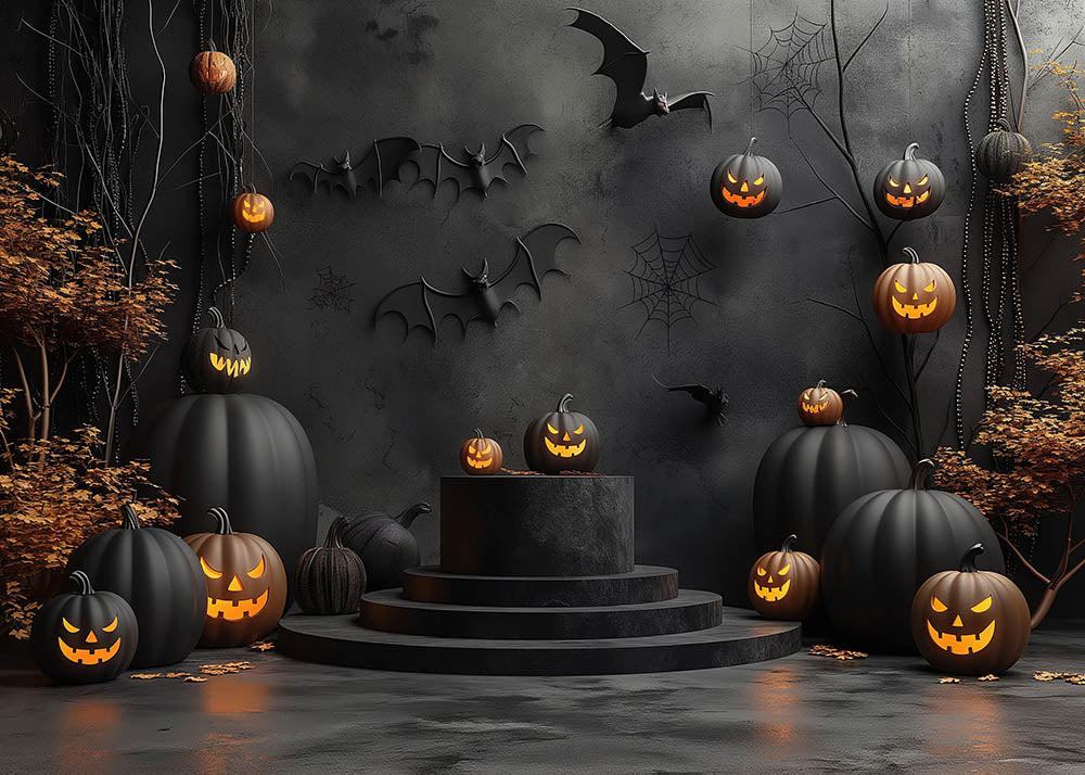 Avezano Halloween Black Pumpkins and Bats Backdrop for Photography