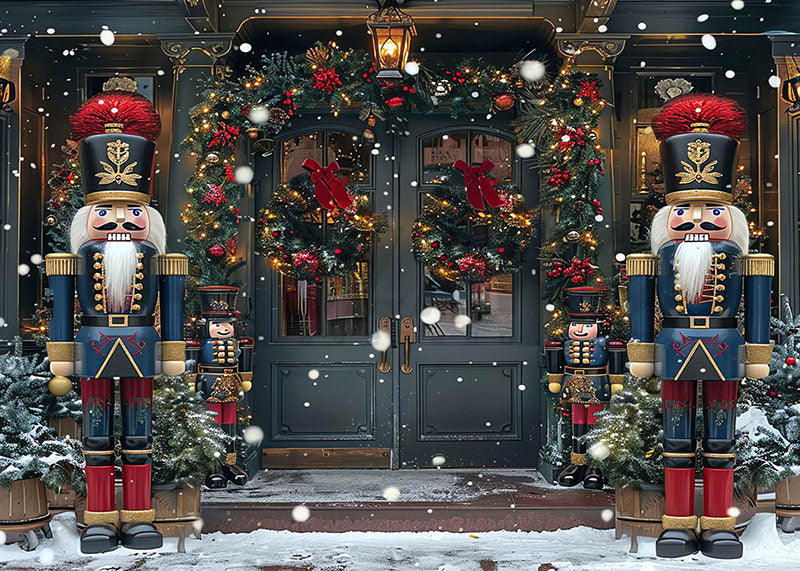 Avezano Christmas Shops and Nutcracker Soldiers Photography Backdrop