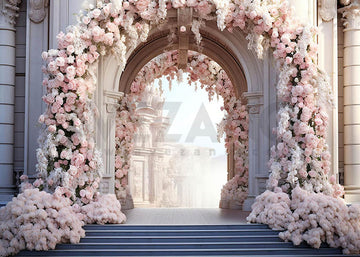 Avezano Spring Pink Rose Wedding Steps Photography Backdrop