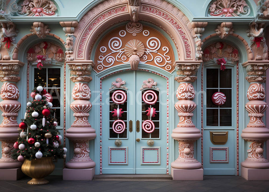 Avezano Snow in Winter Christmas Blue Shop Photography Backdrop