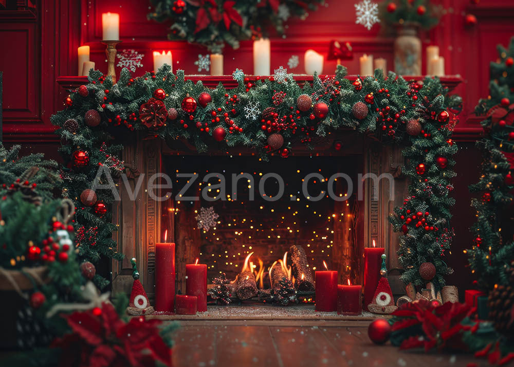 VIP Avezano Christmas Burning Fireplace and Candles Photography Backdrop