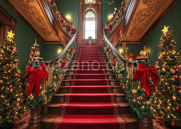 Avezano Red Stairs and Christmas Bows Photography Backdrop