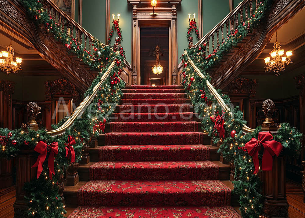 VIP Avezano Christmas Red Decorative Art Stairs Photography Backdrop