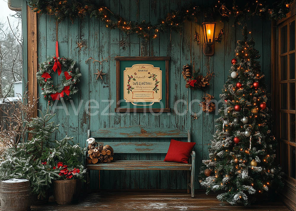 Avezano Christmas Green Chair Photography Backdrop