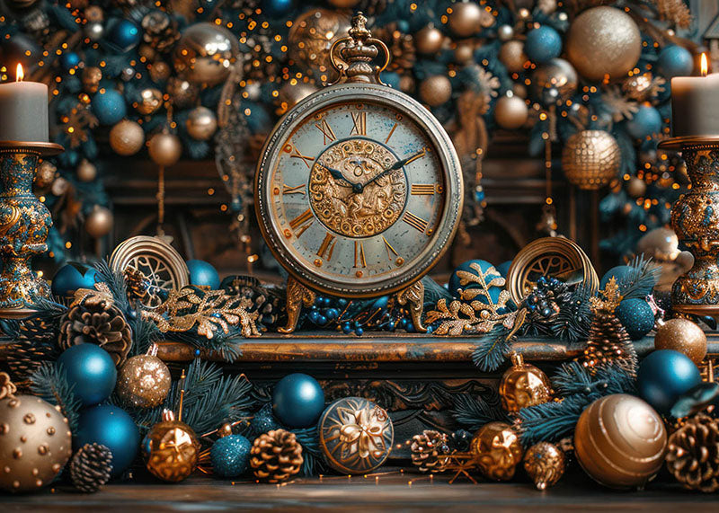 Avezano Christmas Vintage Clock Photography Backdrop