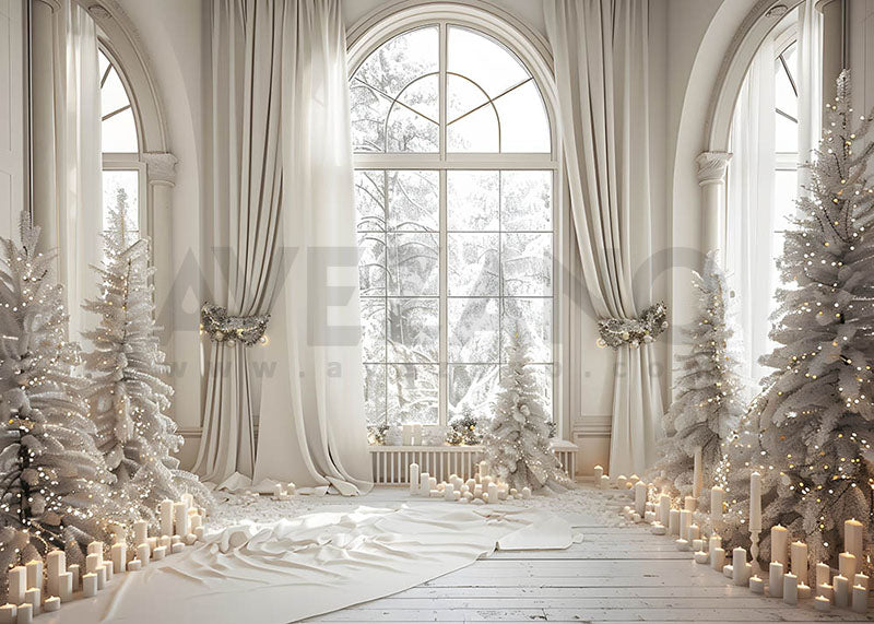 Avezano White Christmas Tree and Windows Photography Backdrop