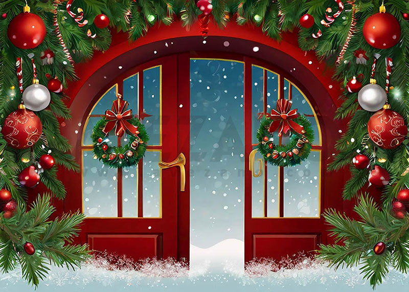 Avezano Christmas Red Door Photography Backdrop