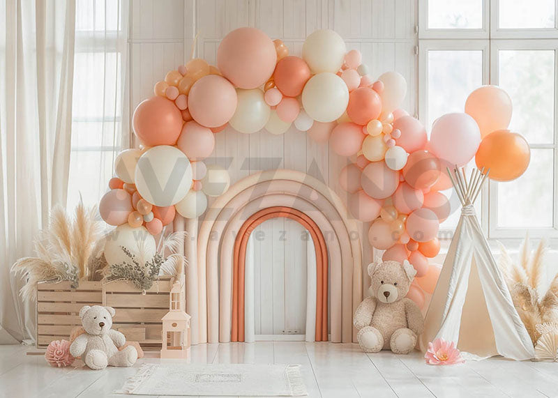 Avezano Balloon Arch and Bear Cakesmash Party Photography Background