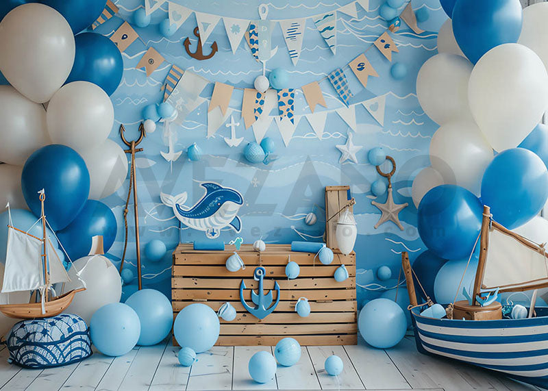 Avezano Blue Sailing Theme Cakesmash Party Photography Background